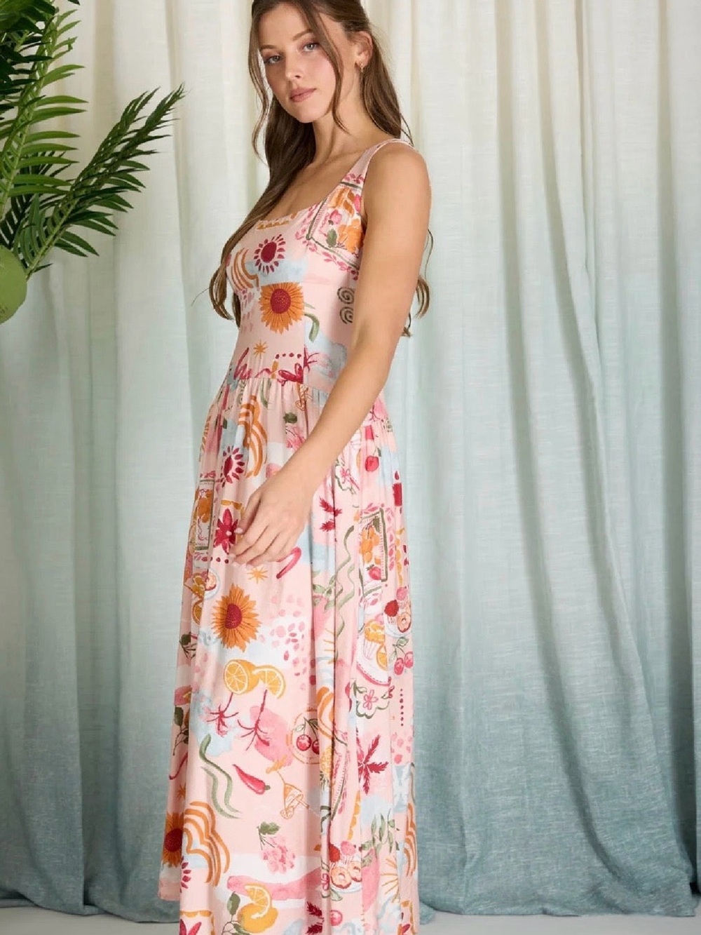 Pastel Pink Floral Print Midi Tank Dress - Picture 3 of 5